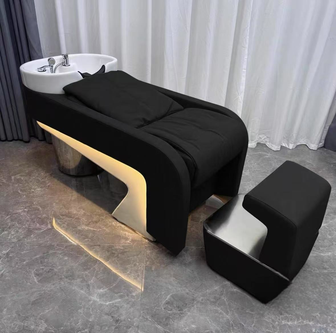 出口高端理发店专用半躺洗头床美发店专用按摩洗头床理发店专用