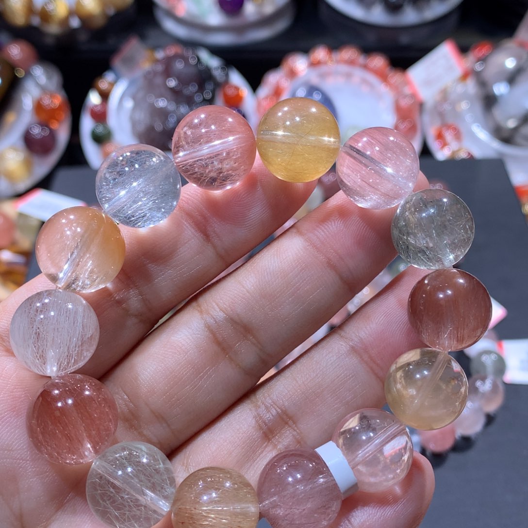 水晶手链未镶嵌钢丝彩兔毛13.5mm