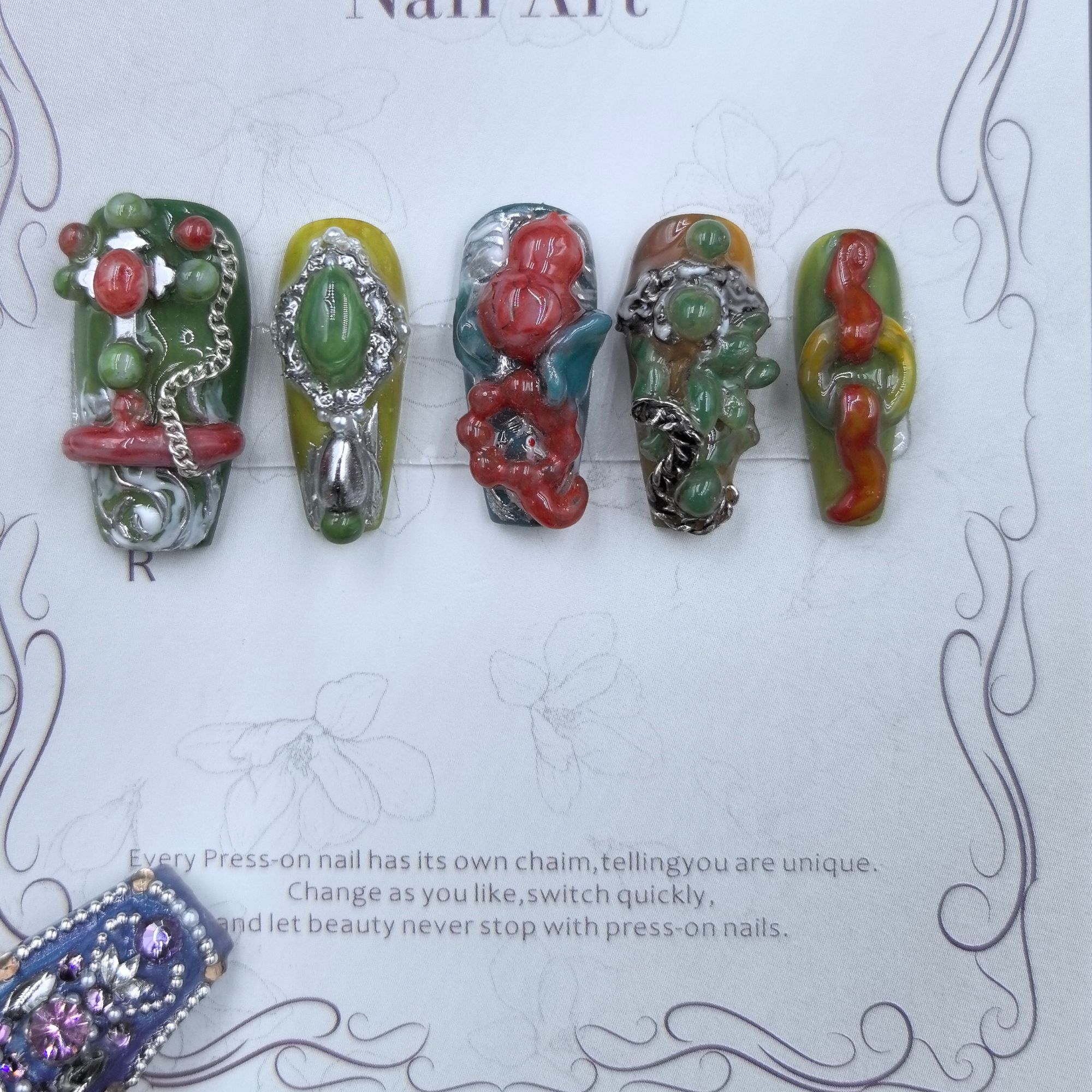 【Dandan出品】福禄哆哆 长梯 纯手工穿戴甲贴片 重工设计私定款