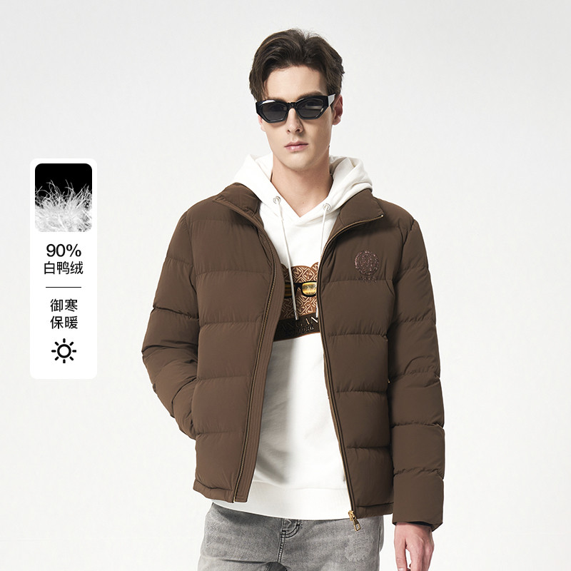 【90%进口白鸭绒】曼加龙秋冬烫钻休闲时尚男式立领羽绒服7243303