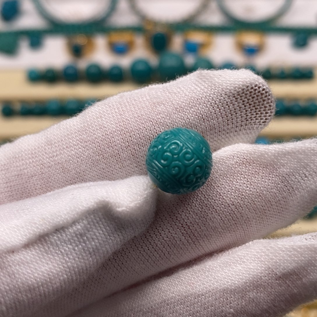 绿松石未镶嵌珠宝奇石回纹圆珠10.5mm