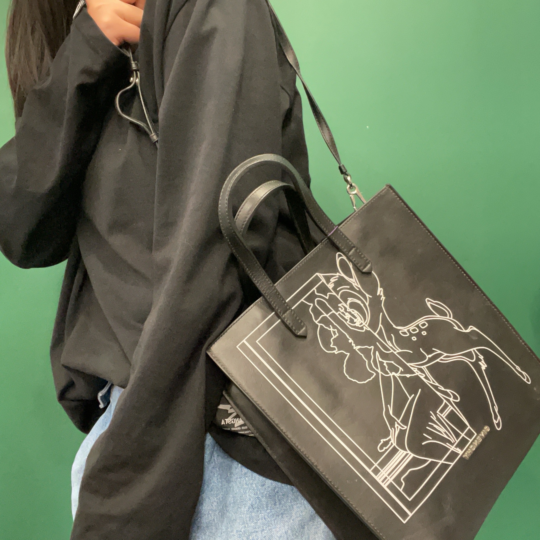 95新 Givenchy/纪梵希 【KK】 77 1222 黑色小鹿印花托特单肩包