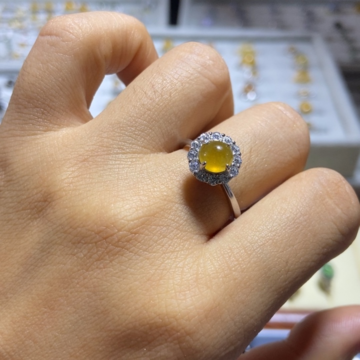 翡翠戒指银S925镶嵌戒指