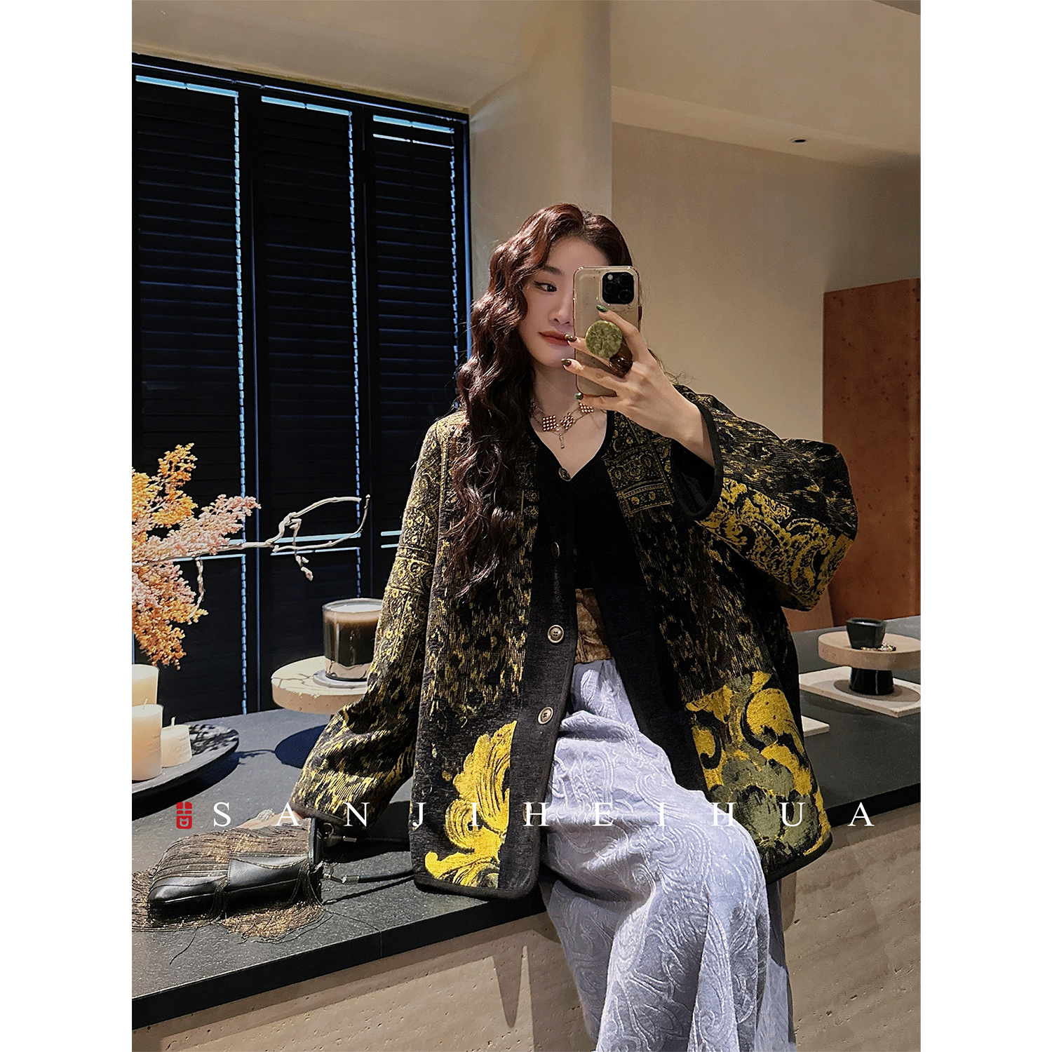 三吉黑花【皆秋色】2025初冬新款定位立体提花外套独特漂亮绝美