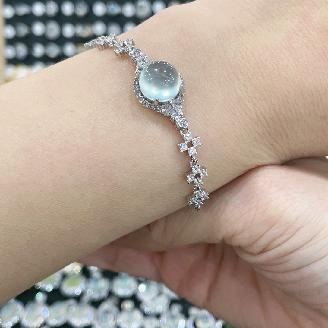 蛇纹石玉手链银S925镶嵌?*鸡