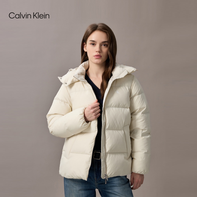 【防风防泼水】CK Jeans25秋冬新女轻暖90绒户外可卸帽泡芙羽绒服