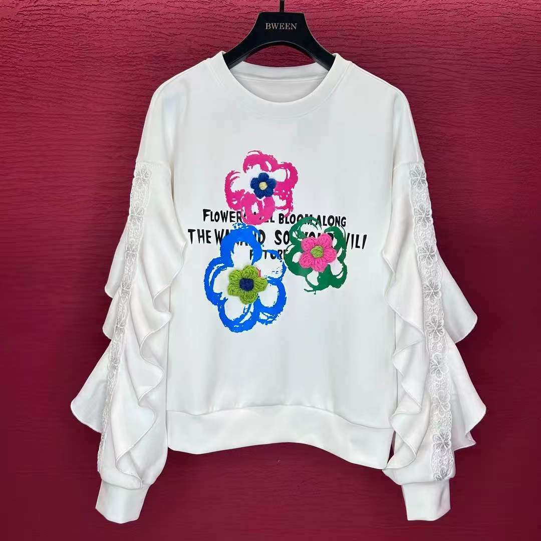 【花瓣袖】25年秋季新款花瓣袖气质百搭女士圆领长袖卫衣