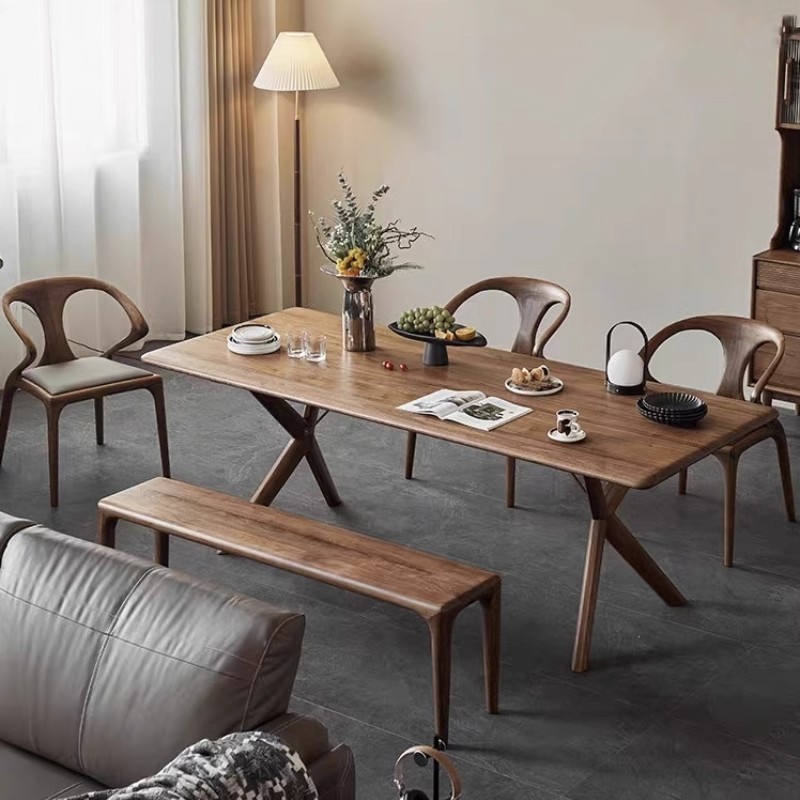 北美黑胡桃木餐桌书桌一体方形客厅大长工作台实木茶桌大板桌