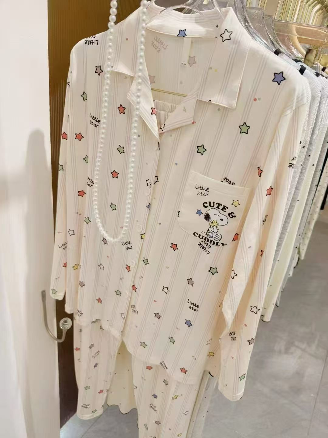秋款史努比卡通系列纯棉家居服长袖长裤可外穿女款休闲印花翻领
