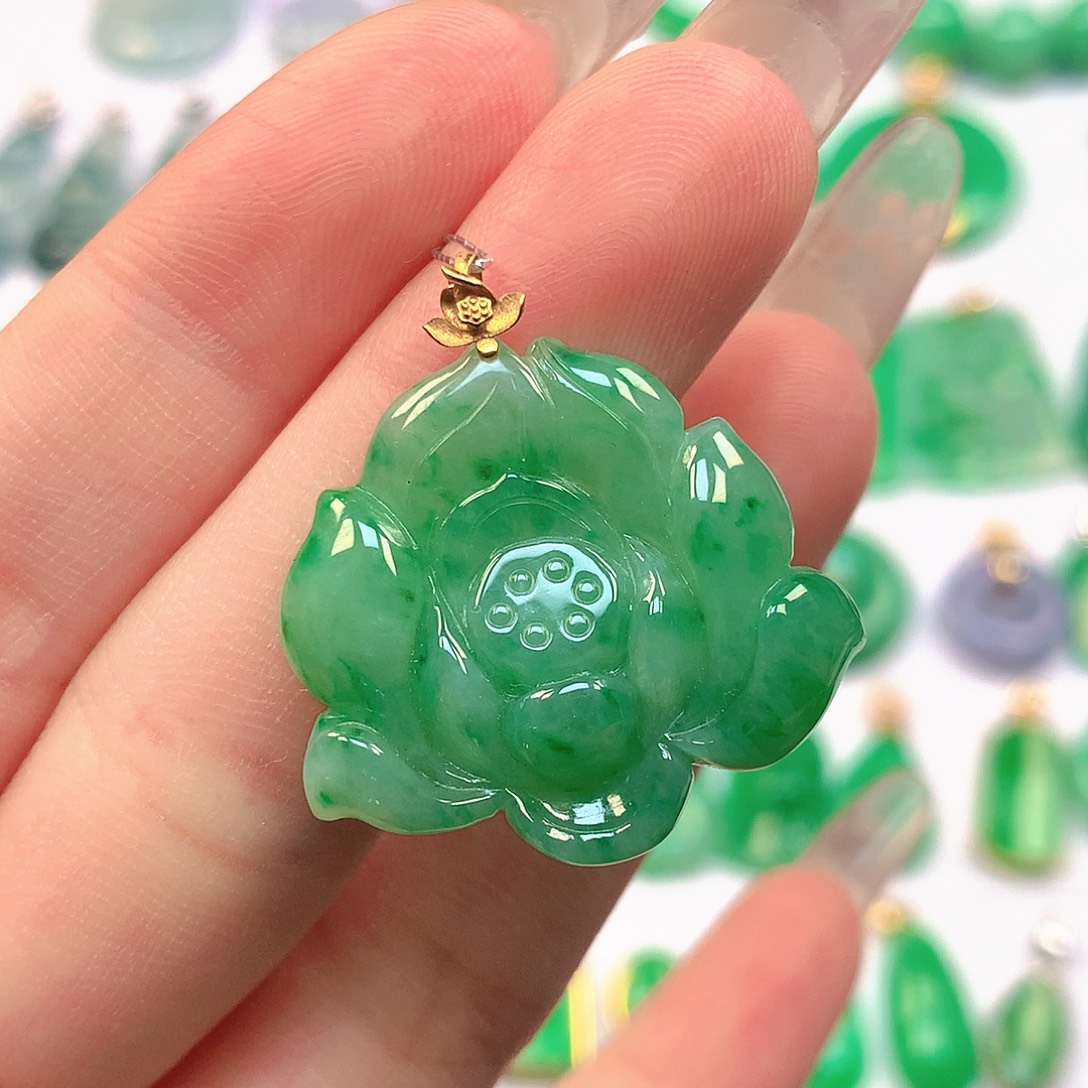 翡翠18K金镶嵌吊坠(不含链)