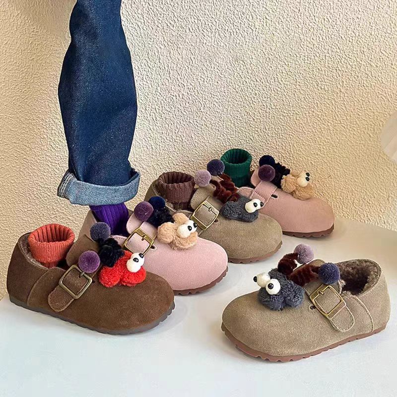 儿童2025冬季新款软底防滑勃肯皮面加绒男女童棉鞋838