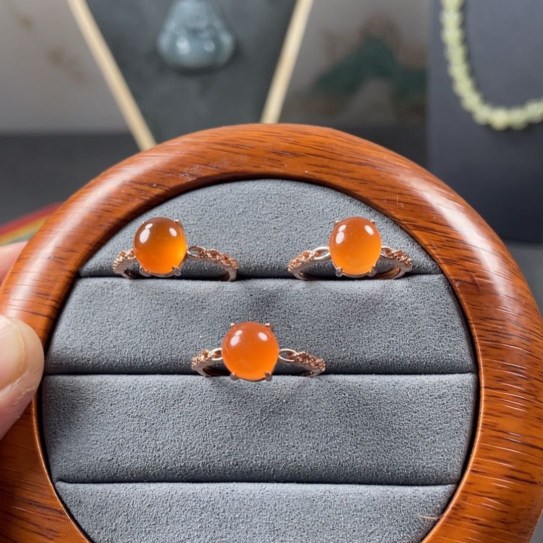 南红玛瑙戒指银S925镶嵌保山南红戒指