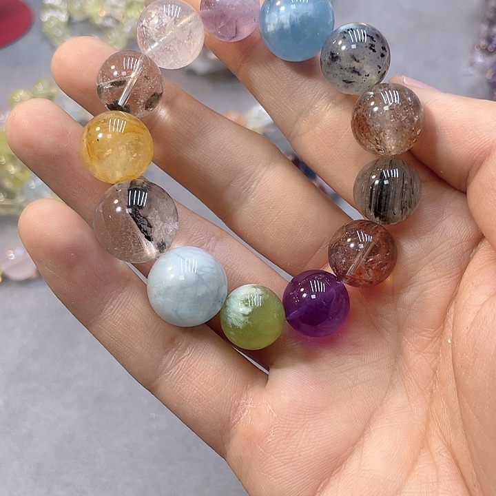 水晶手链银S925镶嵌多宝水晶