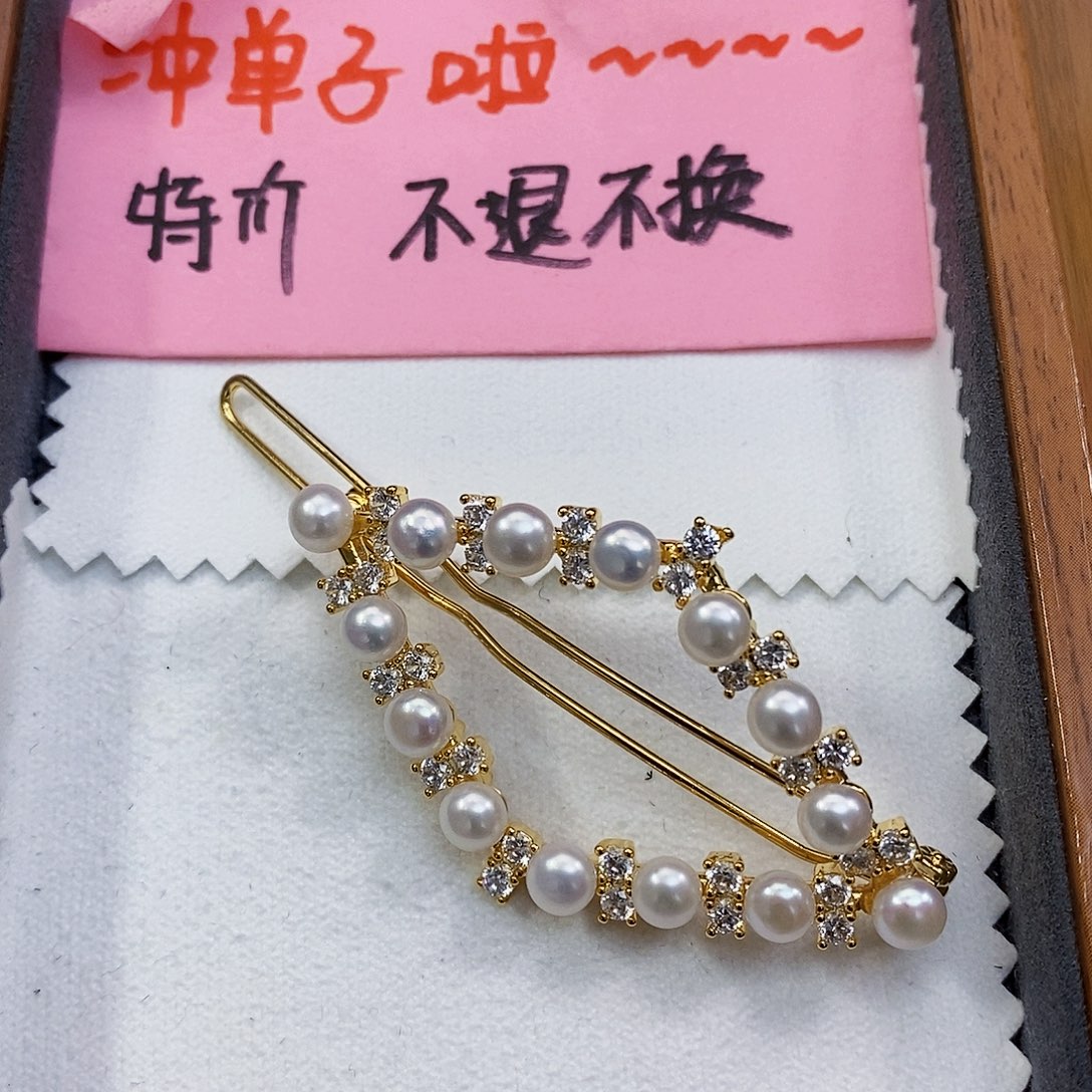 淡水珍珠特价不退换淡水发卡银S925镶嵌