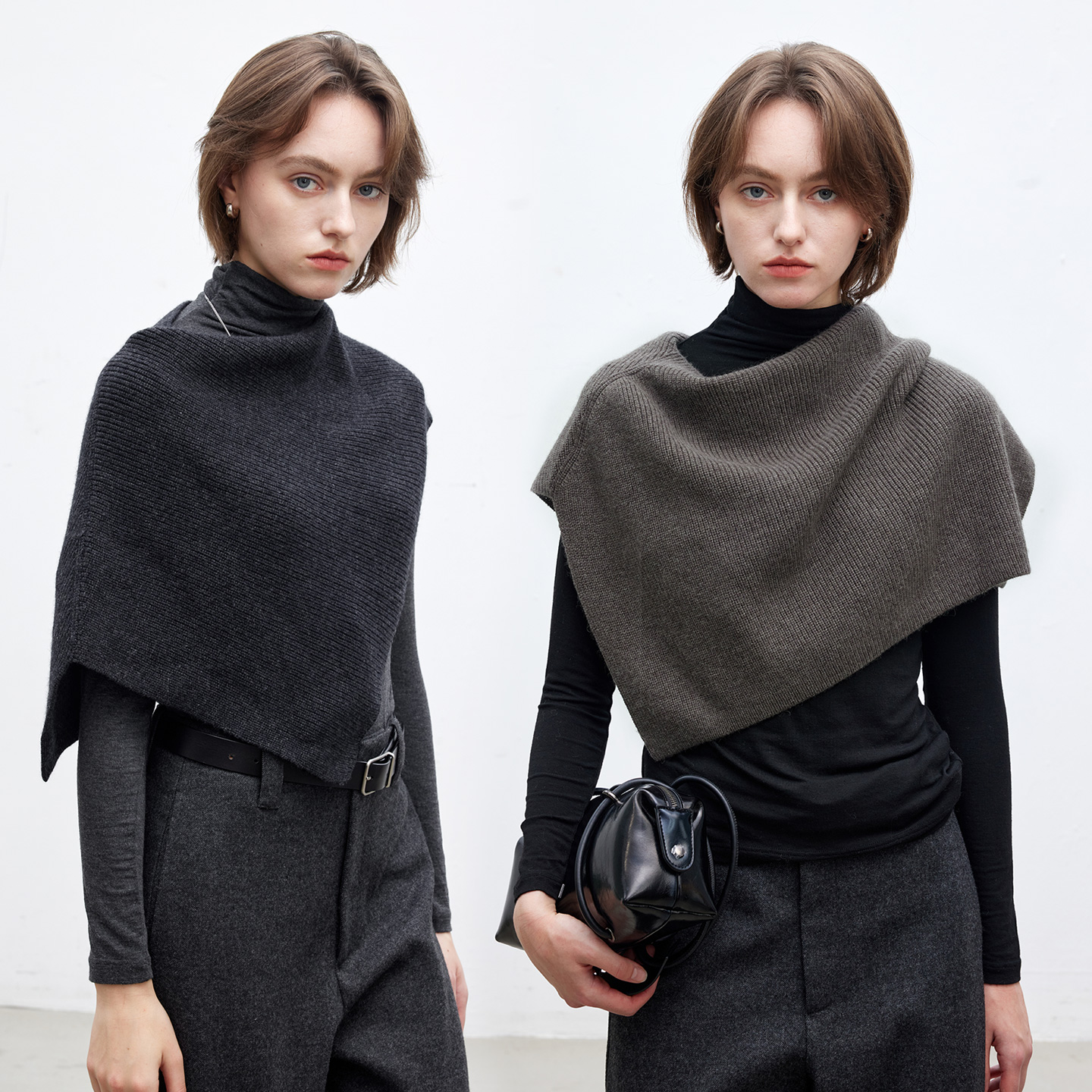 DotDrobe/多着羊驼毛羊毛混纺 不对称斜边披肩女秋冬时髦-两色入