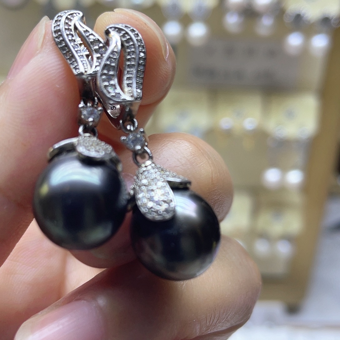 银S925镶嵌海水珍珠耳饰