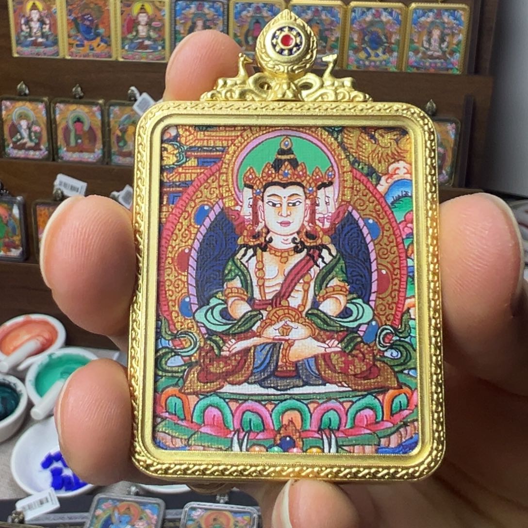 吊坠纯手绘彩塘大日如来