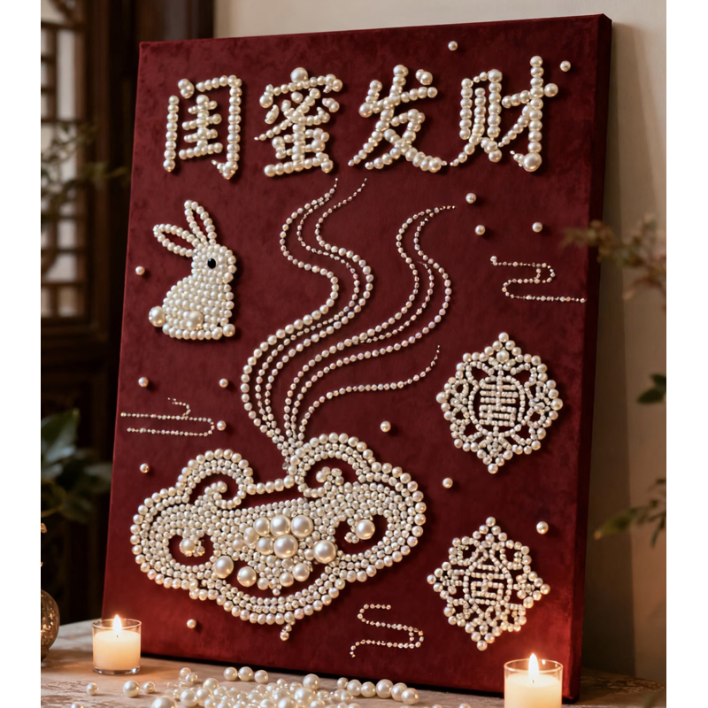 闺蜜diy发财珍珠风格寓意祝福实木手工房间摆件装饰礼物装饰画