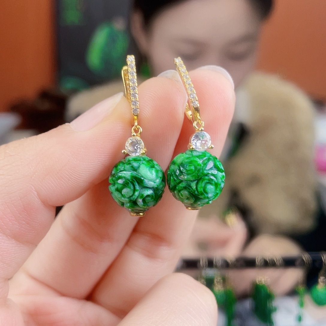 翡翠银S925镶嵌耳饰