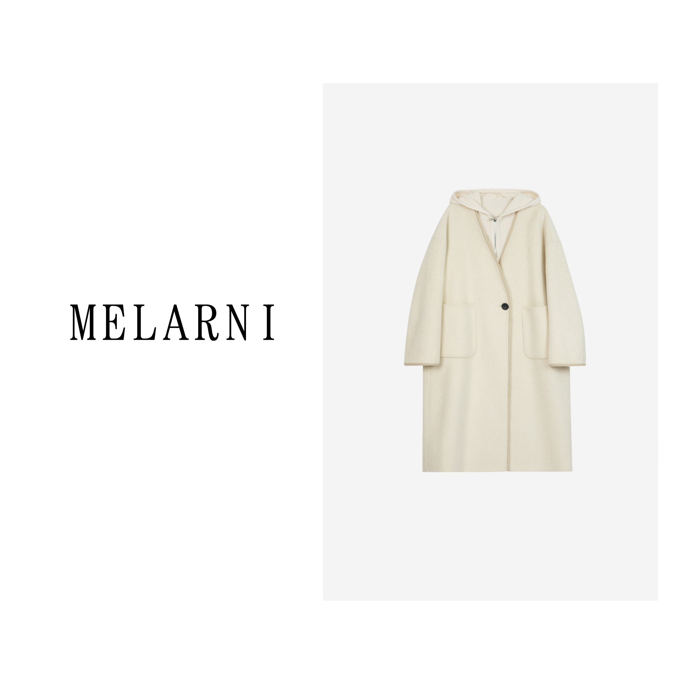【MELARNI】时尚羊绒连帽毛呢中长款经典设计师双面呢MLN11193