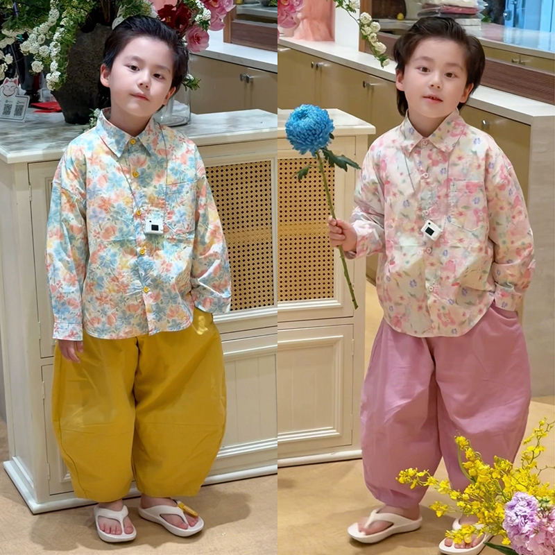 【现货】Jimmy妈童装 花开半夏春·儿童碎花长袖衬衫休闲九分裤套装