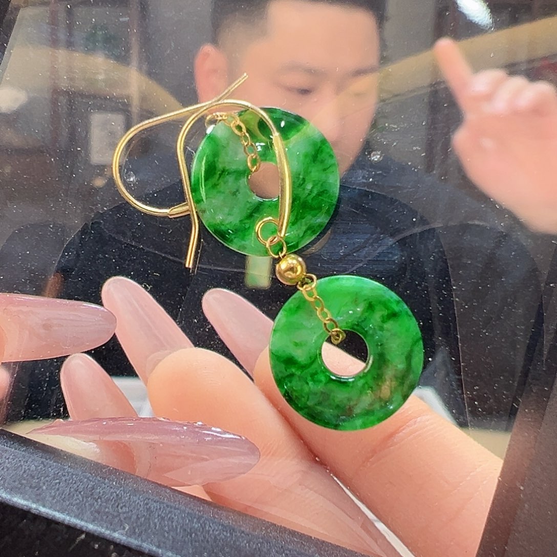 翡翠耳饰18K金镶嵌耳环33