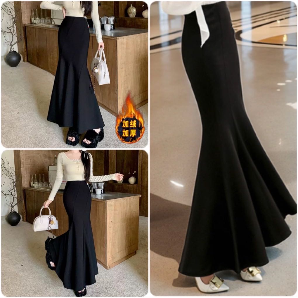 S加绒步步生莲人鱼尾裙  冬季高级垂感 2081高腰显瘦包臀超中长裙