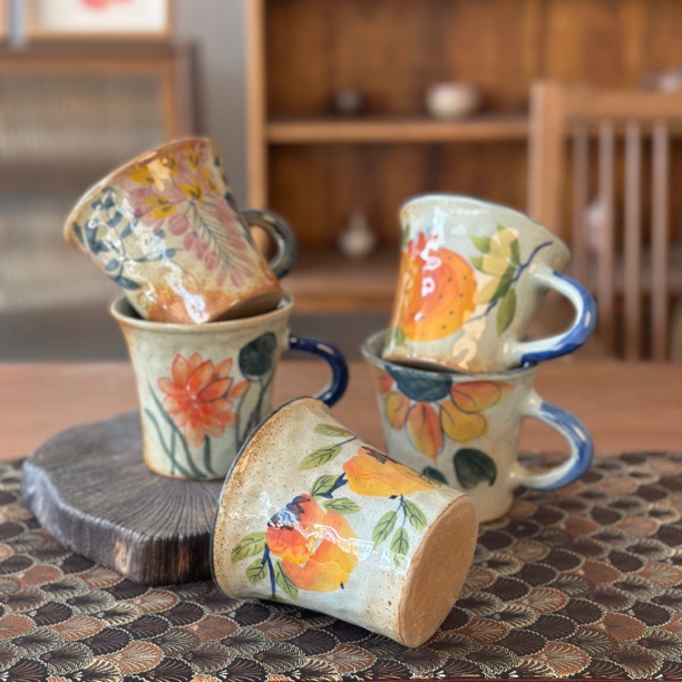 景德镇陶瓷水杯可乐杯釉下彩中式家用复古陶泥热饮杯咖啡杯茶杯