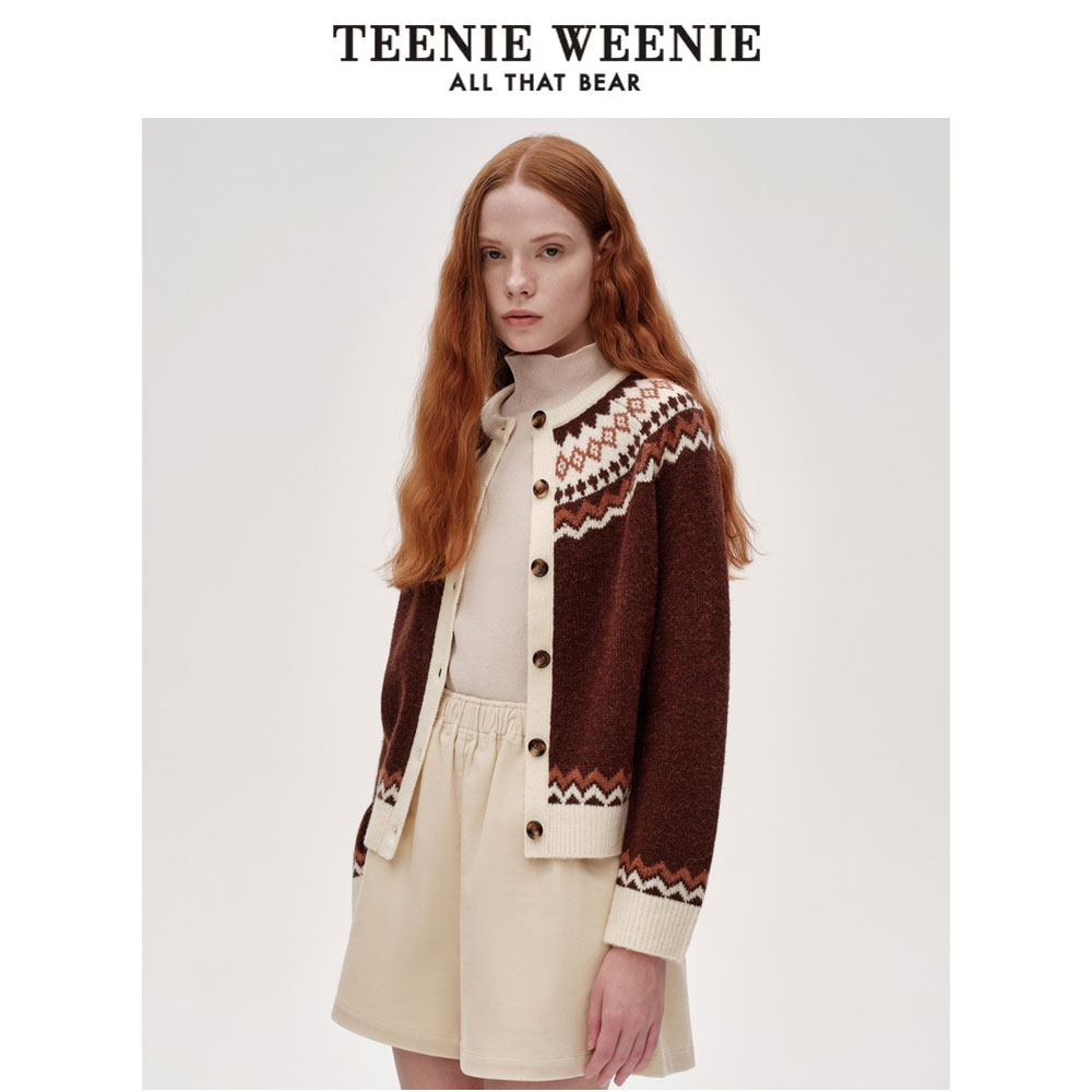 TeenieWeenie小熊24羊驼毛费尔岛毛衣开衫复古时髦女TTCK248T15N