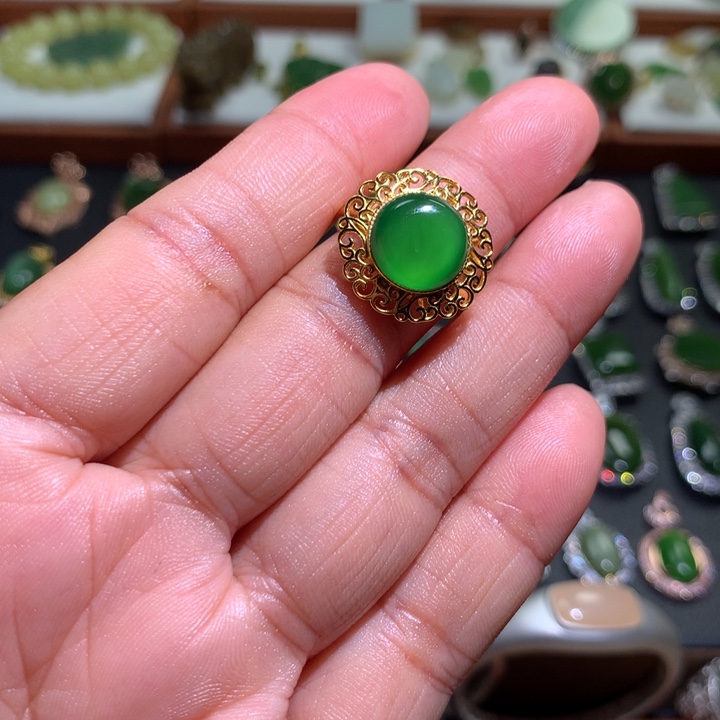 和田玉戒指银S925镶嵌