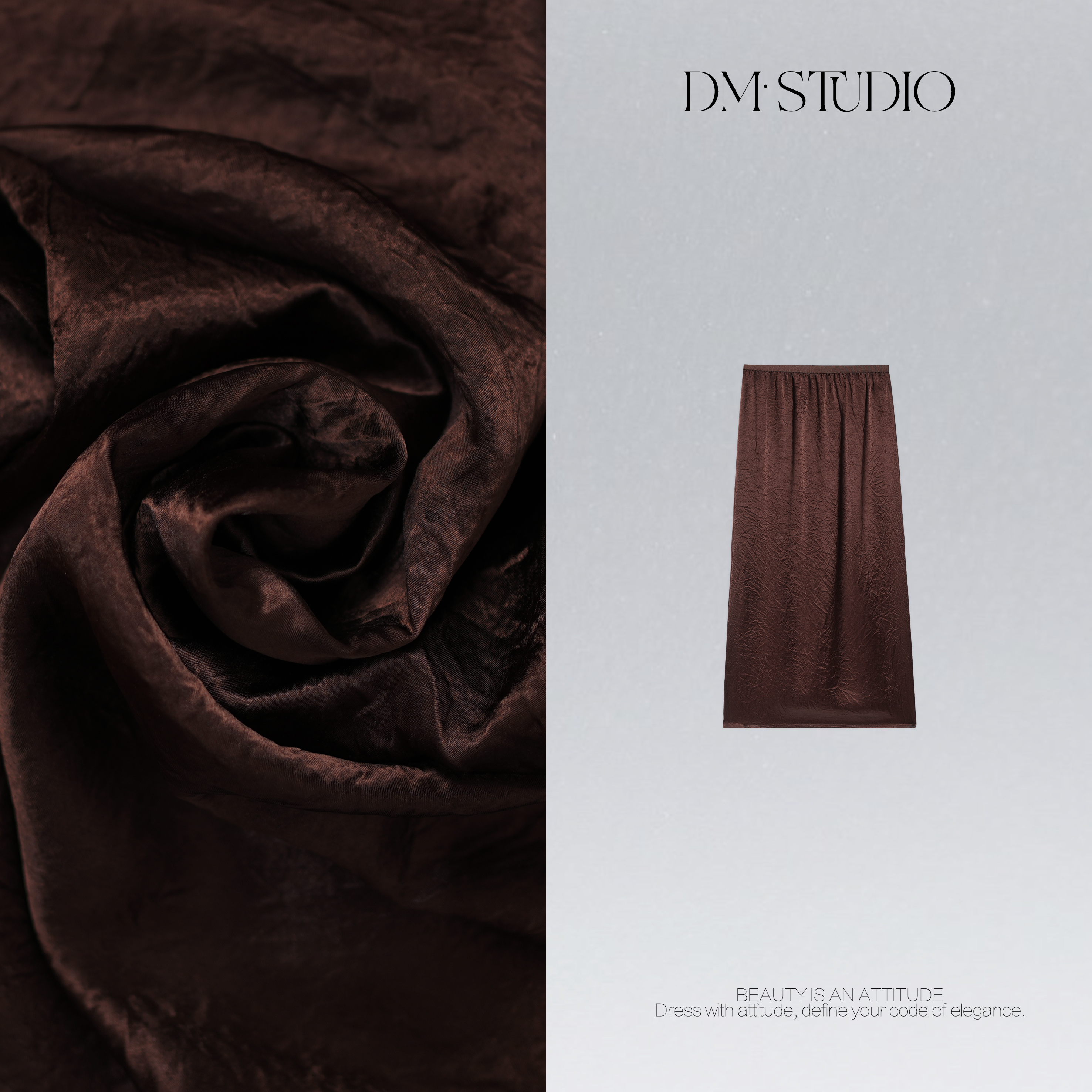 DEDM•STUDIOM气质精致极简100%醋酸减龄后开叉半身裙2507BSQ/6063