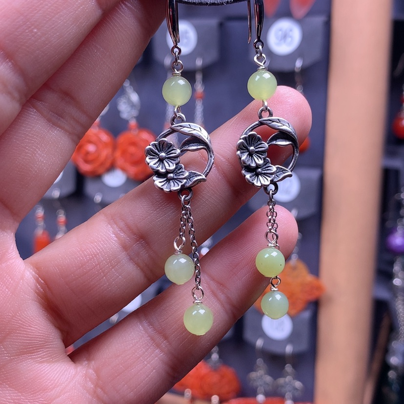 【闪购商品】和田玉耳饰银S925镶嵌