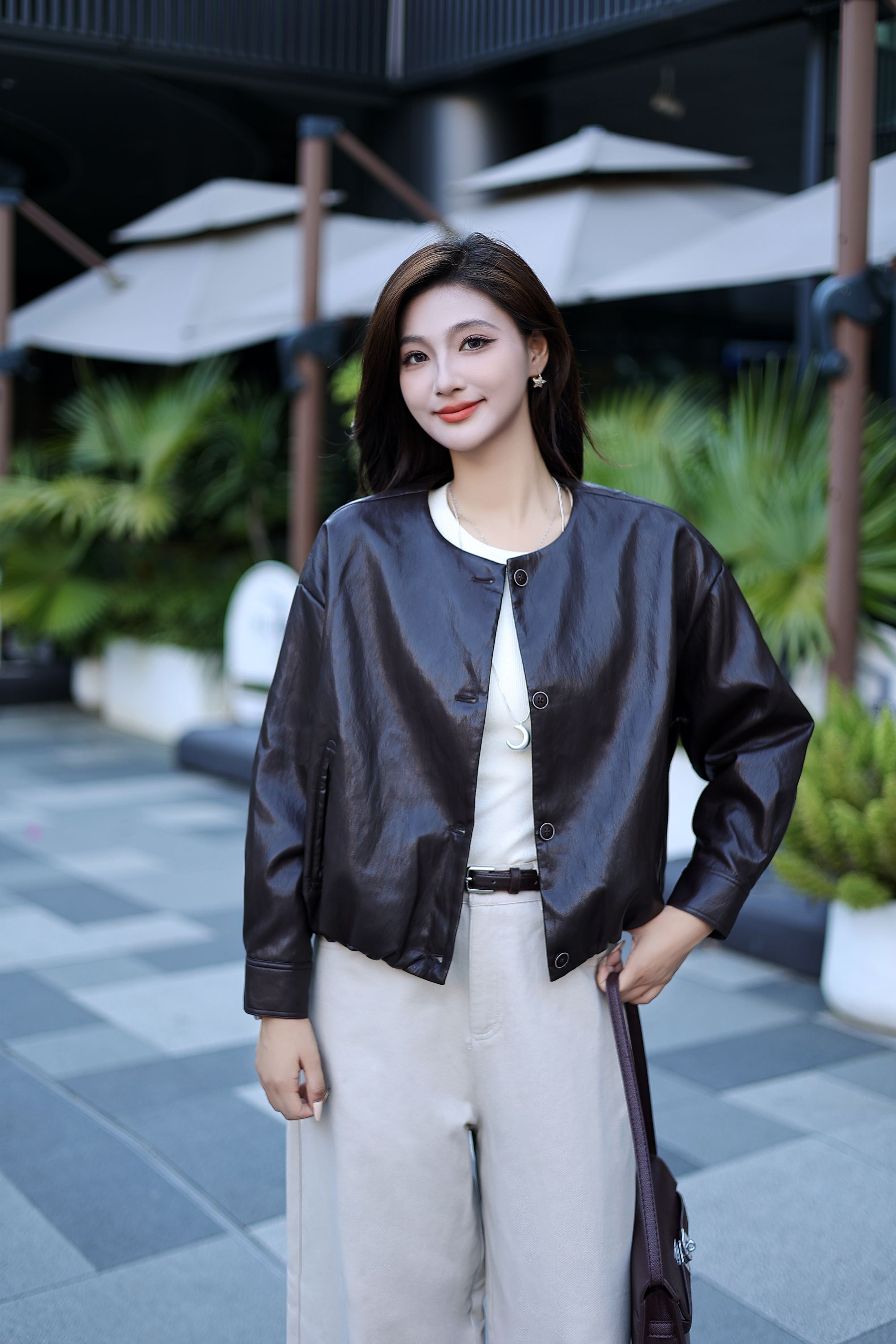 2025春秋季新款时尚百搭PU皮衣外套女小个子休闲皮夹克短款上衣女