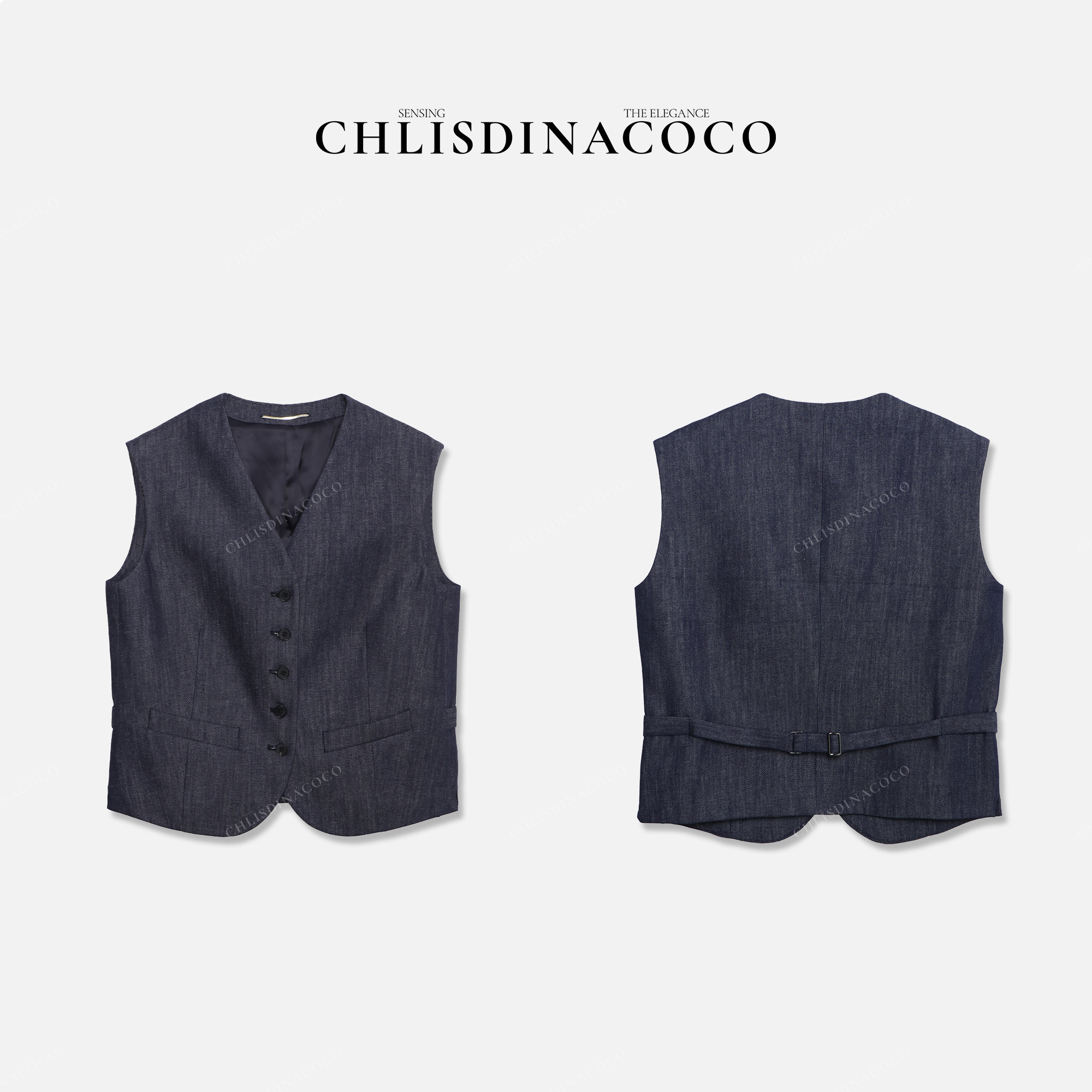 Chlisdinacoco丨"犇㝶甴疋"牛仔单排扣V领马甲C17361MJ251