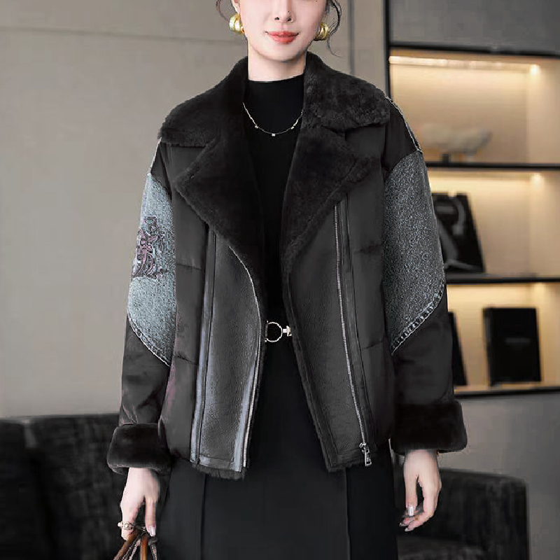 复古拼接提花翻领气质保暖百春秋冬女士休闲棉服Y-YD30