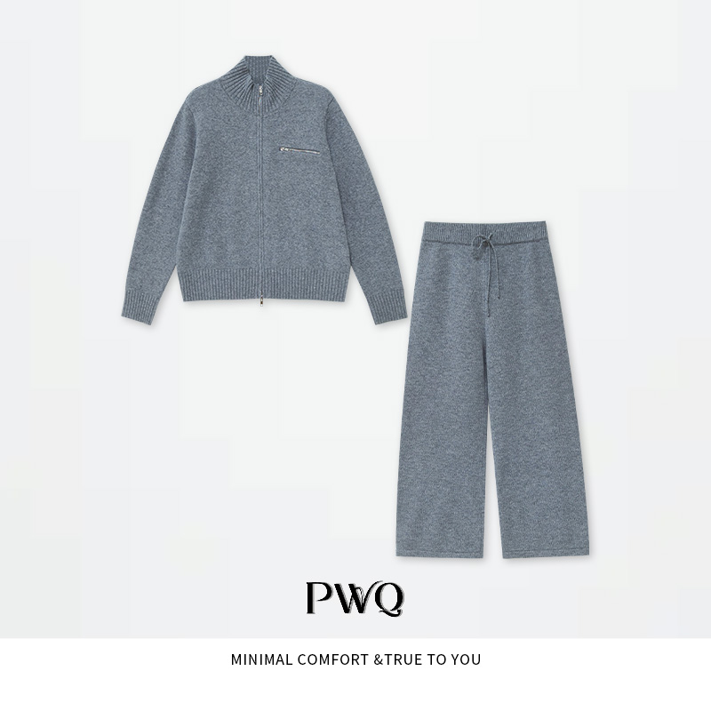 【老钱套装】套装100绵羊毛针织开衫松紧腰阔腿裤PG-25122523-DG　