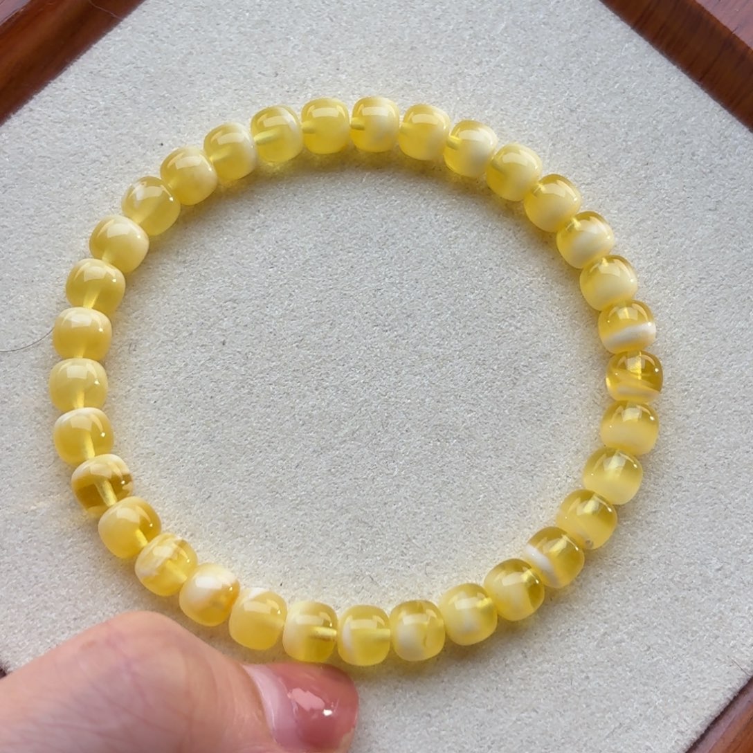 琥珀未镶嵌裸石俄料聚宝盆老型手串6.6mm