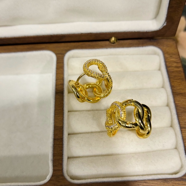黄铜锆石耳饰 时尚中古VINTAGE 复古简约亮金色镶钻耳饰