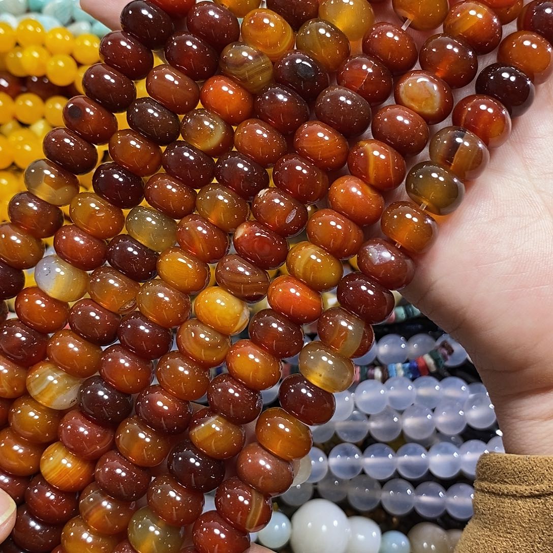 玛瑙/玉髓未镶嵌珠宝半成品红玛瑙算盘一条卡12mm