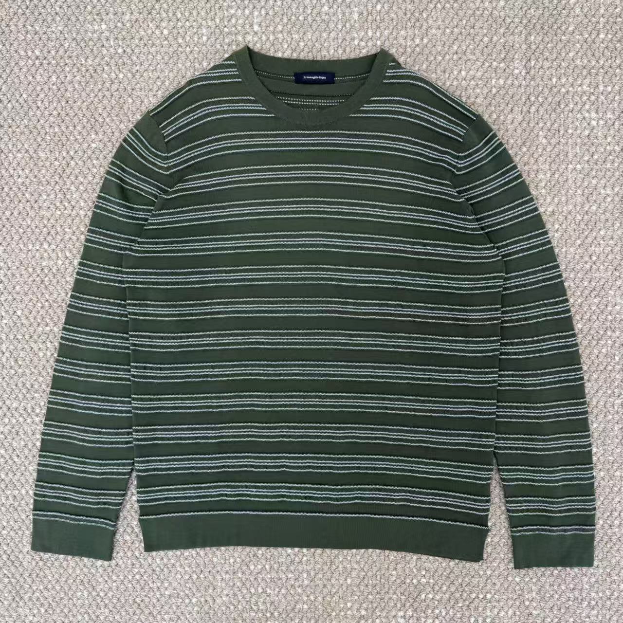 未使用 ZEGNA  杰尼亚橄榄绿条纹针织衫