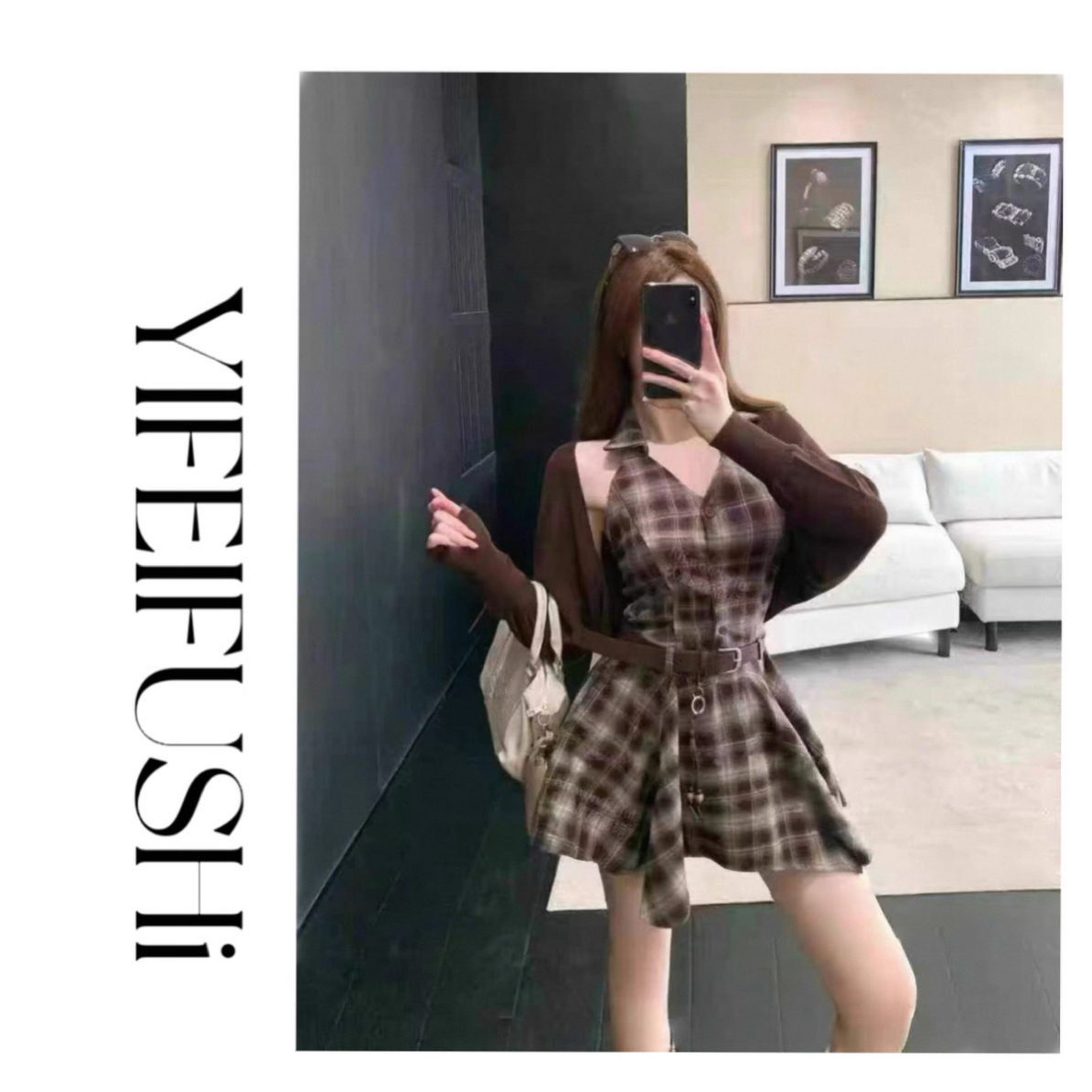 法式绑带格纹长袖衬衫连衣裙女秋季时尚款式
