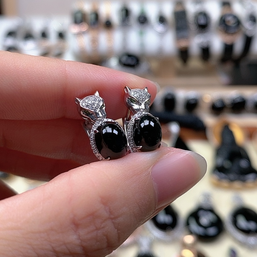 【闪购商品】翡翠耳饰18K金镶嵌豹子头