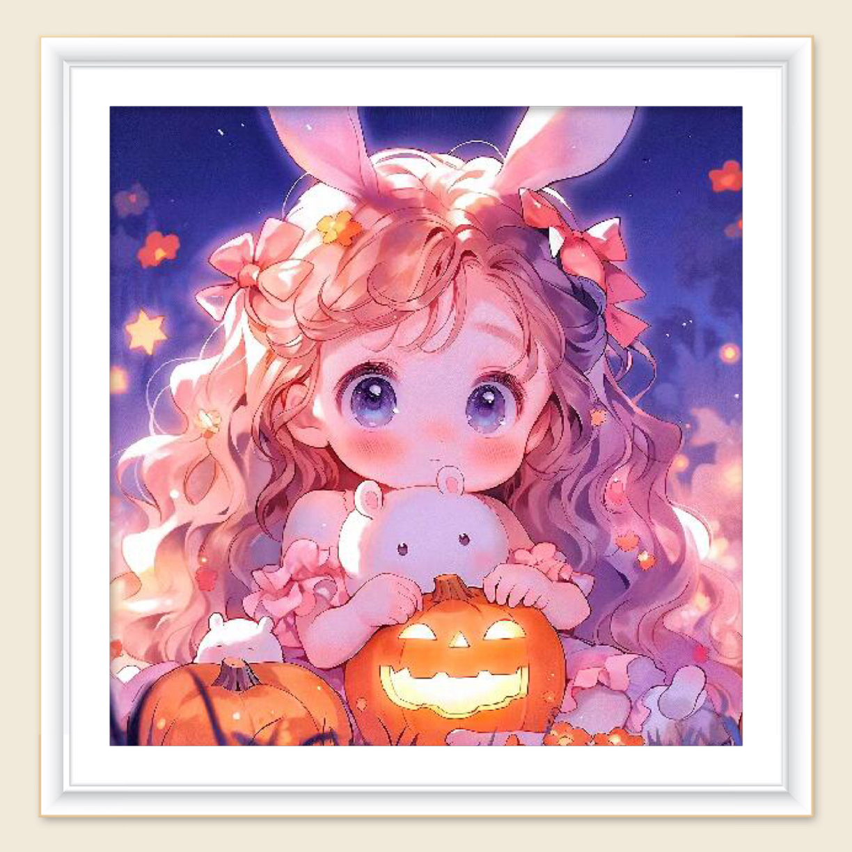 新疆长绒棉布，兔耳女孩3号60*60大格39色（精准印花）