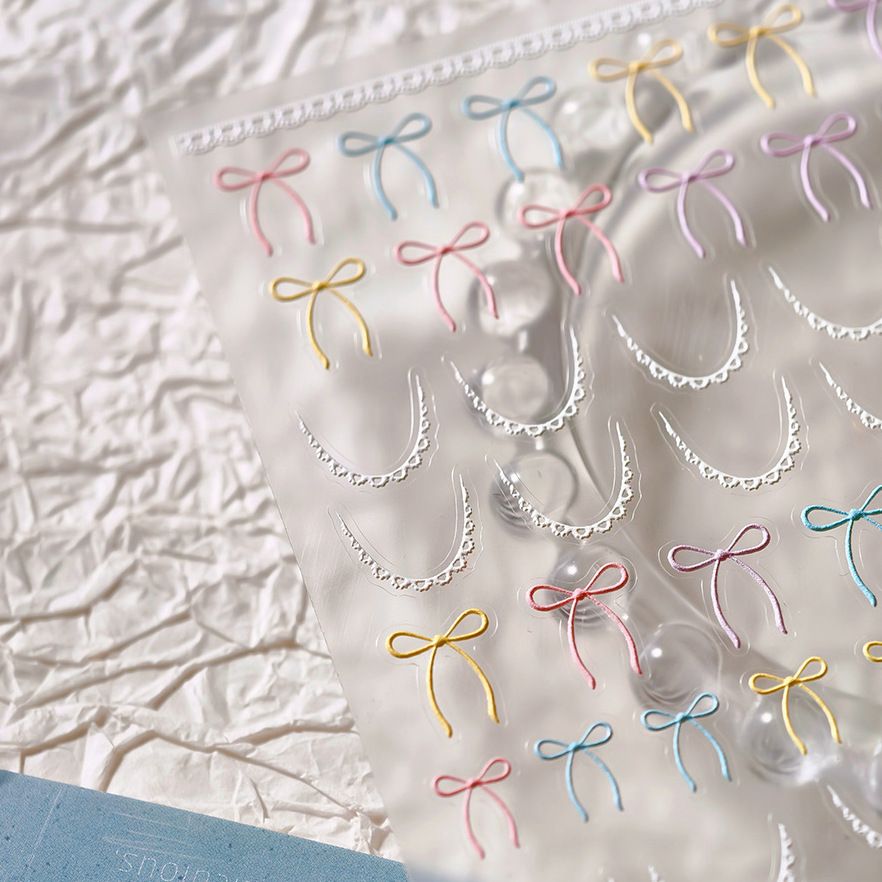 ins新款蕾丝法式贴纸立体浮雕美甲贴纸简约蝴蝶结防水DIY指甲贴纸