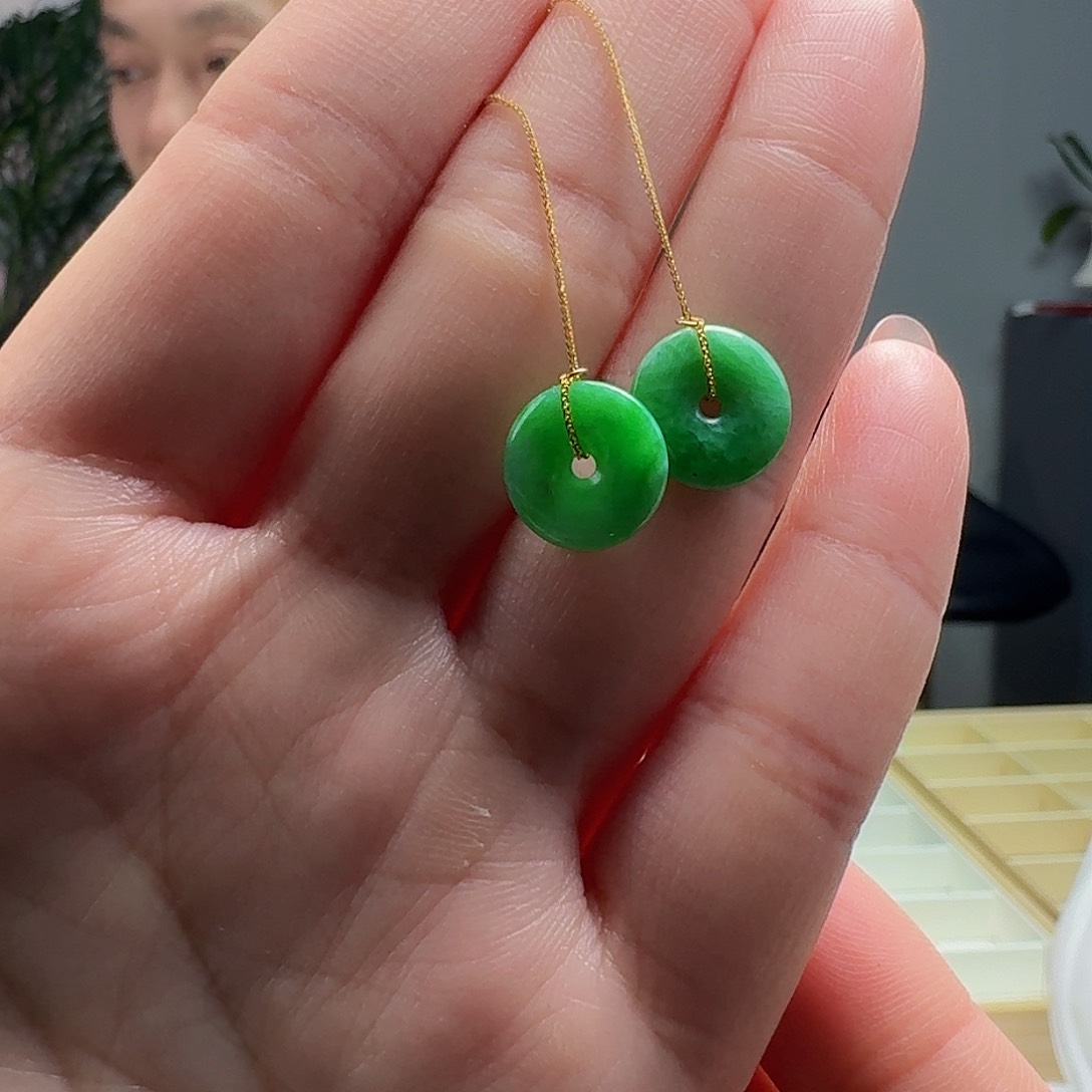 翡翠耳饰18K金镶嵌天然