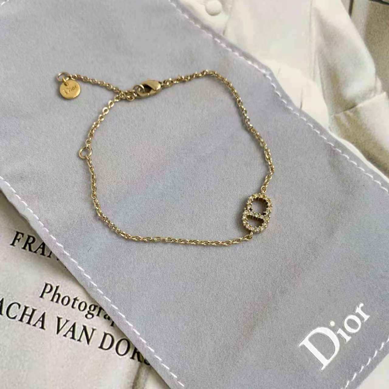 99新 DIOR/迪奥 金色水钻CD手链 37500179/12期免息/代卖服务
