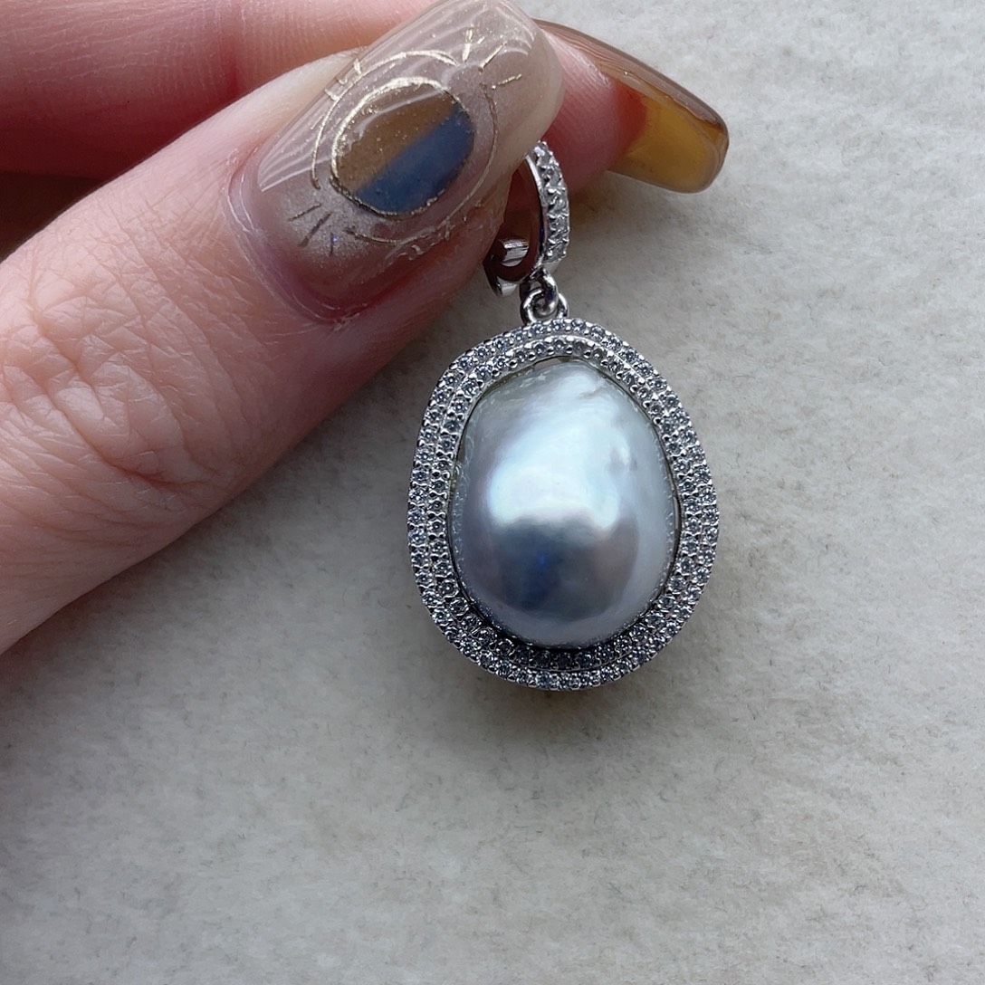 吊坠60银S925镶嵌海水珍珠