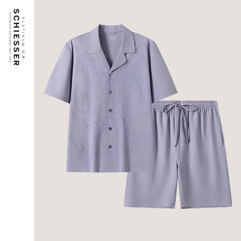 SCHIESSER舒雅铂雅25年春夏新品男士棉质凉感布睡衣家居服套装