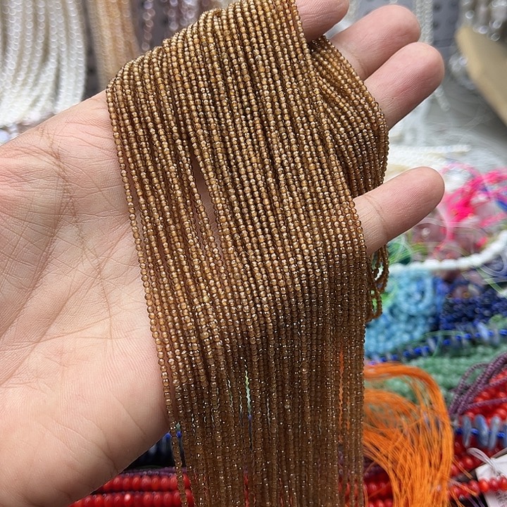 玛瑙/玉髓未镶嵌珠宝半成品一条2mm左右橙石榴石刻面