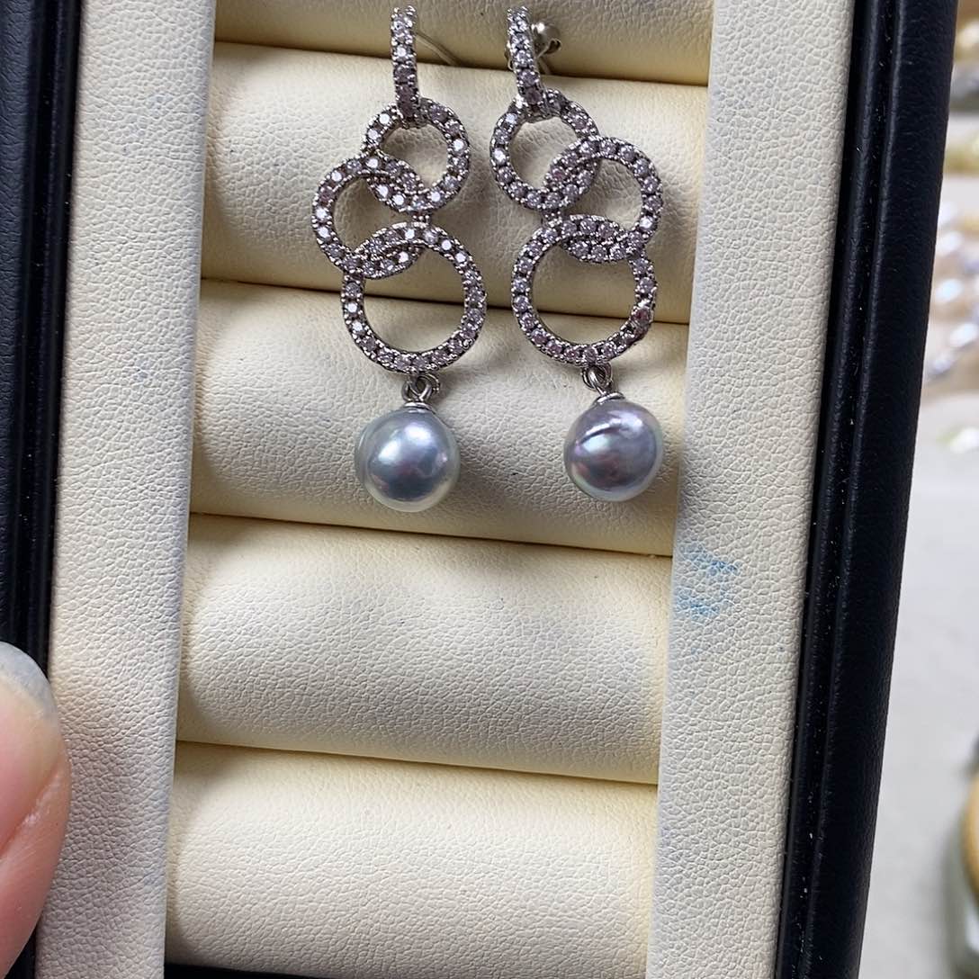 海水珍珠耳饰银S925镶嵌
